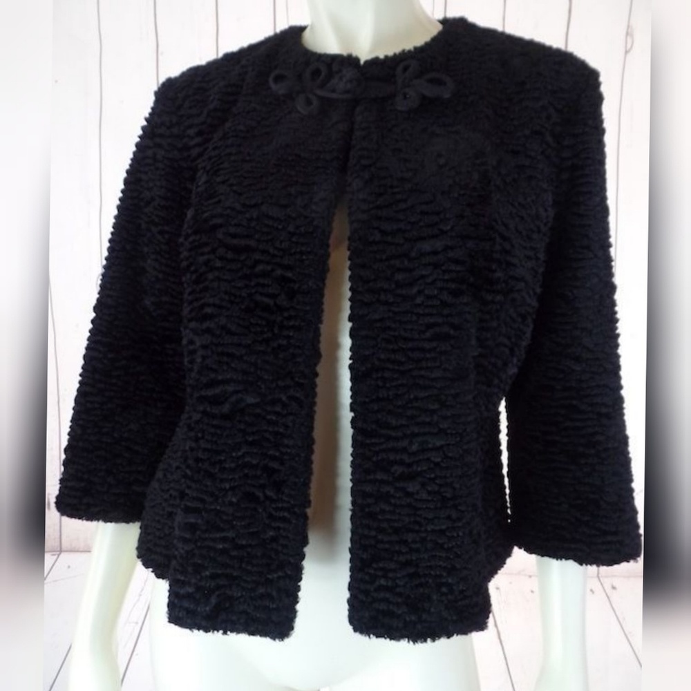 Oxford Style Lab Coat S-M Black Faux Fur Retro